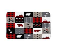 Alfombra Entrada Rustic Bear Plaid Cabin Wildlife Animal Camp Hunting Black Red Buffalo Alfombra De Baño Absorbente Alfombras Limpia Zapatos Lavable Alfombrilla Antideslizante para 40X60CM