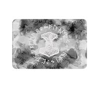 Alfombra Entrada Símbolo Vikingo Mjolnir Y Rueda Rúnica De La Mitología Nórdica Alfombra De Baño Divertidos Alfombras Limpia Zapatos Absorbente Alfombrilla Antideslizante para Patio 40X60CM