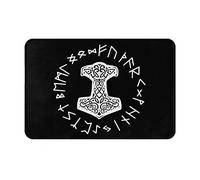 Alfombra Entrada Símbolo Vikingo Mjolnir Y Rueda Rúnica De La Mitología Nórdica Alfombrilla Antideslizante Moderno Alfombra De Baño Divertidos Alfombras Limpia Zapatos para Cocina Patio 40X60CM