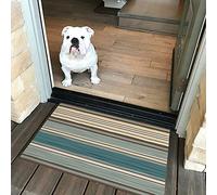 Alfombra Entrada Striped Boho Abstract Art Style Teal Brown Stripes Alfombras Limpia Zapatos Lavable Alfombra De Baño Moderno Alfombrilla Antideslizante para Interior Patio Jardín 40X60CM