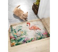 Alfombra Entrada Summer Flamingo Tropical Plant Vintage Rainforest Botanical Animal Alfombras Limpia Zapatos Absorbente Divertidos AlfombraAntideslizante para Cocina 40x60cm