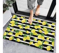 Alfombra Entrada Summer Yellow Lemons Green Welcome Black White Color Striped Alfombra De Baño Antideslizante Alfombras Limpia Zapatos Absorbente Alfombrilla Antideslizante para Cocina 40X60CM