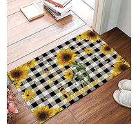 Alfombra Entrada Sunflowers Farm Bees You My Sunshine Black Plaid Alfombrade Baño Lavable Alfombras Limpia Zapatos Antideslizante para Terraza Pasillo Interior 40x60cm