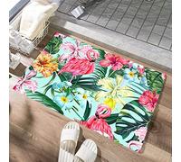 Alfombra Entrada Tropical Flower Palm Animal Pink Flamingo Summer Flowers Alfombrilla Antideslizante Lavable Alfombra De Baño Absorbente Alfombras Limpia Zapatos para Cocina Jardín 40X60CM