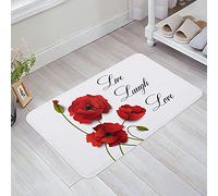 Alfombra Entrada Vive, Ríe, Ama Las Amapolas Rojas con Hojas Verdes Alfombrilla Antideslizante Moderno Alfombra De Baño Divertidos Alfombras Limpia Zapatos para Trasera Pasillo Cocina 40X60CM