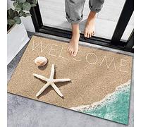 Alfombra Entrada Welcome Letters Starfish Shell Summer Beach Alfombrilla Antideslizante Lavable Alfombras Limpia Zapatos Absorbente Alfombra De Baño para Jardín Interior Cocina 40X60CM