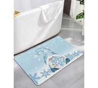 Alfombra Entrada Winter Christmas Gnomes Blue Snowflake Alfombra De Baño Absorbente Alfombrilla Antideslizante Moderno Alfombras Limpia Zapatos para Cocina Jardín Patio 40X60CM