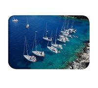 Alfombra Entrada Yate De Vela Azul En El Pueblo Pesquero De Fiskardo, Grecia Alfombras Limpia Zapatos Divertidos Alfombra De Baño Moderno Alfombrilla Antideslizante para Garaje Pasillo 40X60CM