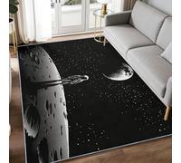 Alfombra estampada con estrellas astronautas espaciales en blanco y negro, 100 x 160 cm, lavable a máquina, antideslizante, vintage, alfombra negra de pelo bajo para cocina, dormitorio, comedor, apta