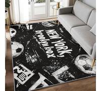 Alfombra estampada con letras de fútbol americano para dormitorio, 120 x 170 cm, lavable, antideslizante, tradicional, vintage, alfombra negra de pelo bajo para cocina, dormitorio, comedor, apta para