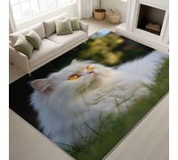 Alfombra estampada de primer plano estilo cabaña con diseño de mascotas conmovedoras, suaves, esponjosas, persas, lavables a máquina, para oficina, comedor, cocina, decoración, 120 x 160 cm