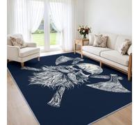 Alfombra estampada Vikinga lavable a máquina para adolescentes y adultos, alfombra azul marino, esqueleto, calavera y hacha de guerra, antideslizante, suave, para salón, comedor, dormitorio, 160 x 230