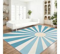 Alfombra Estampado Retro Geométrico Círculos Rayas, 60 x 90 cm Suaves Lavable Alfombras para Cocina Sala de Estar Dormitorio Comedor y Oficina - Blanco Azul Antideslizante Alfombra
