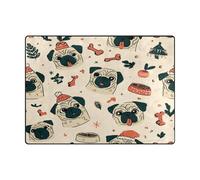 Alfombra estética vintage de 4 x 5 pies para dormitorio, comedor, casa de campo, guardería, oficina en casa (4 x 5 pies, natural), diseño de perros de dibujos animados