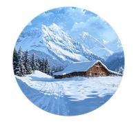 Alfombra Estilo campestre Invierno Alfombra Redonda Lavable Pelo bajo Alfombras Redondas Montañas Nevadas Bosques pinos Cabañas Aldeas montaña Alfombras Piso Interiores Suaves 80x80cm