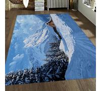 Alfombra Estilo campestre Invierno Alfombras Lavables Pelo bajo para Dormitorio Montañas Nevadas Bosques pinos Cabañas Aldeas montaña Alfombras Piso Interior Suaves 200x300cm