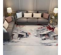 Alfombra Estilo Chino Flor Ciruelo Rojo Pueblo Cubierto Nieve Invierno Alfombra para Sala Estar Dormitorio Baja Pila Oficina en casa Comedor 200x280cm