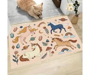 Alfombra Estilo De Cuento De Hadas De Ensueño de Pelo Corto, 60x120cm Felpudo Entrada Casa Planeta Caballo Antideslizante Lavables en Lavadora Tapetes para Habitacion Comedor Dormitorio, Albaricoque