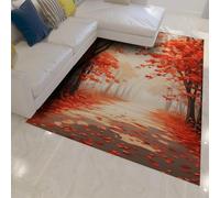Alfombra Estilo ilustración otoñal, Alfombra Arce Rojo, patrón Sendero Forestal, alfombras Lavables, alfombras Antideslizantes, Suave y Fina para la decoración un apartamento en casa 80x150cm