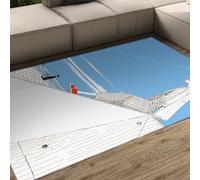 Alfombra Estilo Minimalista Azul-Blanco Alfombra Lavable Girl y Cat by The Sea Pattern Carpets Suaves Antideslizantes para salón Dormitorio Estudio Pelo bajo 120x200cm