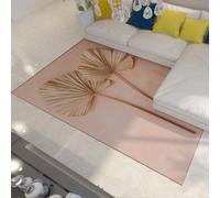 Alfombra Estilo Minimalista WABI-Sabi Estampado Hoja Palma con patrón Rubor Alfombra Lavable Antideslizante Alfombras Finas Pelo bajo para salón Oficina Sala Estar Interior Exterior 150x210cm