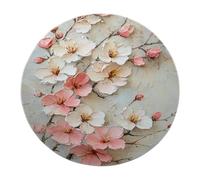 Alfombra Estilo Pintura al óleo Suave Antideslizante Alfombras Redondas Lavables a máquina Alfombra Rama Flor Cerezo Rosa y Blanca para Sala Estar Dormitorio Mesa café 120x120cm