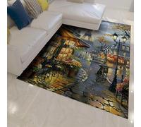 Alfombra Estilo romántico francés Patrón floristería París Street Alfombras alfombras Lavables Pelo bajo Antideslizante para salón Dormitorio apartamento Sala Juegos 140x180cm