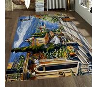 Alfombra Estilo romántico Pueblo Alfombra acogedora Paisaje Pelo bajo en la Ciudad mediterránea alfombras Blanda y Lavable para salón Dormitorio Oficina 150x210cm