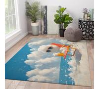 Alfombra Estilo vacacional Dibujos Animados Alfombras Antideslizante Pelo bajo Nubes antropomórficas Silla Playa Jarra Cerveza Alfombra Lavable Salón Dormitorio Alfombras guardería 120x160cm