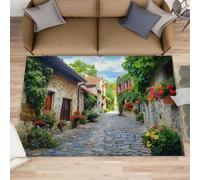 Alfombra europea de ciudad para sala de estar, alfombra rústica para dormitorio, antideslizante, lavable, alfombra de pelo bajo para suelos de madera dura, 80 x 150 cm