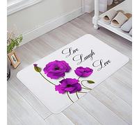 Alfombra Exterior 40X60Cm, Amapolas Moradas Y Palabras De Energía Positiva Vive Feliz Ríe Alfombra Entrada Atrapar Suciedad Alfombrilla para Entrada Dormitorio Tienda