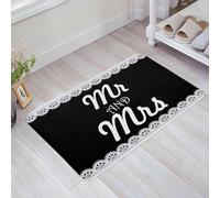 Alfombra Exterior 40X60Cm, Boda Romántica Casarse con El Sr. Y La Sra. Blancos Encaje Negro Alfombra Entrada Lavable Absorbente Acolchado para Decorativa Puerta Dormitorio