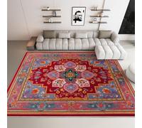 Alfombra Exterior Interior, Antideslizante Lavables en Lavadora Tapetes Fácil de Limpiar, Sala Habitación Comedor Formas Geométricas Tradicionales Y Clásicas Pelo Corto Alfombra 100 x 150 cm, Rojo