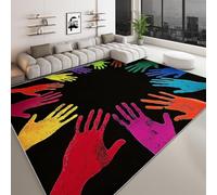 Alfombra Exterior Interior Antideslizante Lavables en Lavadora Tapetes Fácil de Limpiar, Sala Habitación Comedor Cocina Moderno Pintura Huellas De Manos Grafiti Pelo Corto Alfombra 60 x 90 cm, Negro