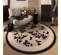 Alfombra Exterior Redonda 200 Flor Negra Comodidad clásica Alfombras Base Antideslizante,Gran tamaño Alfombra de Dormitorio de Pelo Corto,Lavable,Plegable,para Comedor,salón