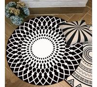 Alfombra Exterior Redonda 200 Geometría Negra Comodidad clásica Alfombras Base Antideslizante,Gran tamaño Alfombra de Dormitorio de Pelo Corto,Lavable,Plegable,para Comedor,salón