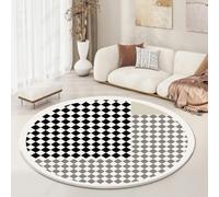 Alfombra Exterior Redonda 200 Geometría Negra Comodidad clásica Alfombras Base Antideslizante,Gran tamaño Alfombra de Dormitorio de Pelo Corto,Lavable,Plegable,para Comedor,salón