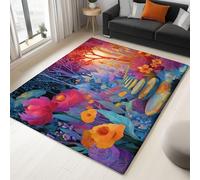 Alfombra Fantasía Lavable Para Salón 160 X 230 Cm Pelo Corto Antideslizante Suave, Decoración Del Hogar Alfombra Ensueño Mar De Flores Para Dormitorios Habitaciones Infantiles Baños Cocinas Multicolor