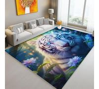 Alfombra Fantasía Tigre Flores Luciérnagas Alfombra Estampada y Lavable para Sala de Estar, alfombras Suave Antideslizante Vistoso Alfombras para Sala de Estar Dormitorio Oficina 160 x 230 cm