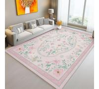 Alfombra Flor Romántica Dibujada A Mano En Acuarela Tema para Sala de Estar Dormitorio Comedor Decoración, Suave Pelo Corto Franela Antideslizante Alfombra 120 x 180 cm, Rosa
