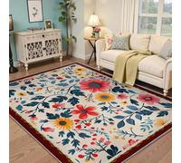 Alfombra Floral campestre Brillante, alfombras Coloridas de Margaritas y crisantemos, Alfombra en el Suelo, Lavable a máquina para salón, Dormitorio, Oficina, Antideslizante 90x150cm