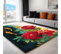 Alfombra Flores Peonías Peces Corredor Antideslizantes 60 x 90 cm, Estilo Tradicional Oriental Alfombras Suaves en Forma Rectangular para Sala de Estar - Decoración para el Hogar Corredor Lavable