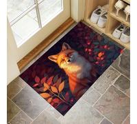 Alfombra Follaje Otoñal Zorros 80 x 120 cm, Antideslizante Animales del Bosque En Otoño Lavable Felpudo Entrada Casa, Atrapapolvo Felpudo para Puertas Y Pasillos, Naranja Quemado