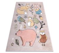 Alfombra FUN Forester para niños animales bosque beige 180x270 cm