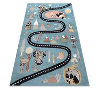Alfombra FUN Route para niños calle animales azul 240x330 cm