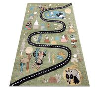 Alfombra FUN Route para niños calle animales verde 140x190 cm