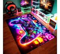 Alfombra Gamer Habitación Juvenil - Alfombra Niño con Diseño Grafiti Colores Neon de Controles de Juego, Base Antideslizante para Suelo, Decoración Moderna para Dormitorio Juvenil (Color 2,50x80cm)