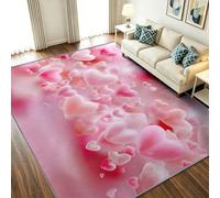 Alfombra genérica de 120 x 180 cm, interior antideslizante, absorbente, fácil de limpiar, 3D corazón moqueta, romántica San Valentín alfombra suave para dormitorio, sala de estar, pasillo rosa