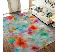 Alfombra genérica de 80 x 150 cm, pelo Ras ultra suave, moderna acuarela lavable a máquina y antideslizante, romántica hoja floral alfombra dormitorio interior pasillo entrada cocina
