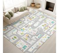 Alfombra genérica gris de dibujos animados para niños juguetona linda de pelo corto Plan Ciudad - Alfombra suave esponjosa 120 x 160 cm, antideslizante para el salón y el dormitorio, moqueta, no